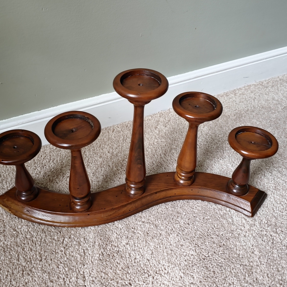 5 Tier Elegant Brown Wooden Candle Holder Candelabra